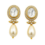 18K Gold Plated Royal Polki Crystal Statement Pearl Drop Earrings for Women BIE1071