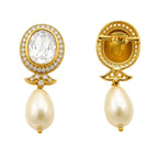 18K Gold Plated Royal Polki Crystal Statement Pearl Drop Earrings for Women BIE1071
