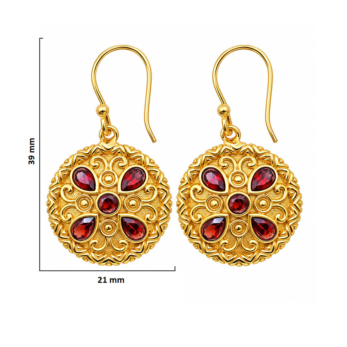 Traditional Intricate Ethnic Floral Design Gold Plated Red and Purple Stone Round Dangle Earrings for Women BIE1072