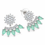 Silver Tone Drop Earrings with Sparkling White Crystal Stones & Mint Green or Pink Teardrop Gemstones for Women BIE1073