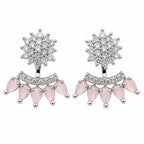 Silver Tone Drop Earrings with Sparkling White Crystal Stones & Mint Green or Pink Teardrop Gemstones for Women BIE1073