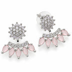 Silver Tone Drop Earrings with Sparkling White Crystal Stones & Mint Green or Pink Teardrop Gemstones for Women BIE1073