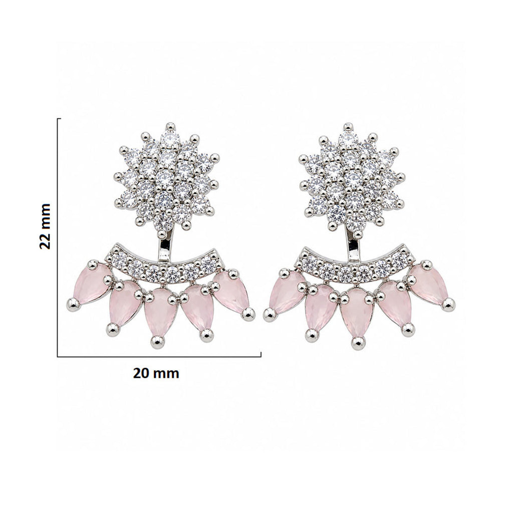 Silver Tone Drop Earrings with Sparkling White Crystal Stones & Mint Green or Pink Teardrop Gemstones for Women BIE1073