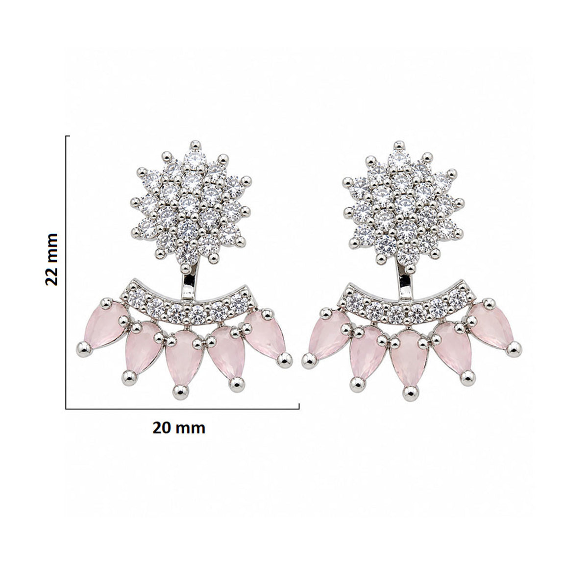 Silver Tone Drop Earrings with Sparkling White Crystal Stones & Mint Green or Pink Teardrop Gemstones for Women BIE1073