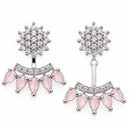 Silver Tone Drop Earrings with Sparkling White Crystal Stones & Mint Green or Pink Teardrop Gemstones for Women BIE1073