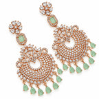 Rose Gold Plated Kundan Chandbali Earrings with Mint Green Stone Drops & Sparkling White Crystals for Women, Wedding and Festive Wear BIE1074_A