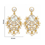 Gold Plated Pearl Drop Earrings with Mother of Pearl, White Crystal Stones & Pearl Bead Detailing for Women, Wedding & Festive Wear BIE1075