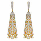 Gold Plated Long Drop Earrings with Sparkling White Crystal Stones, Designer Jhumka Style Hanging Earrings for Women, Wedding & Festive Wear BIE1076