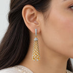 Gold Plated Long Drop Earrings with Sparkling White Crystal Stones, Designer Jhumka Style Hanging Earrings for Women, Wedding & Festive Wear BIE1076