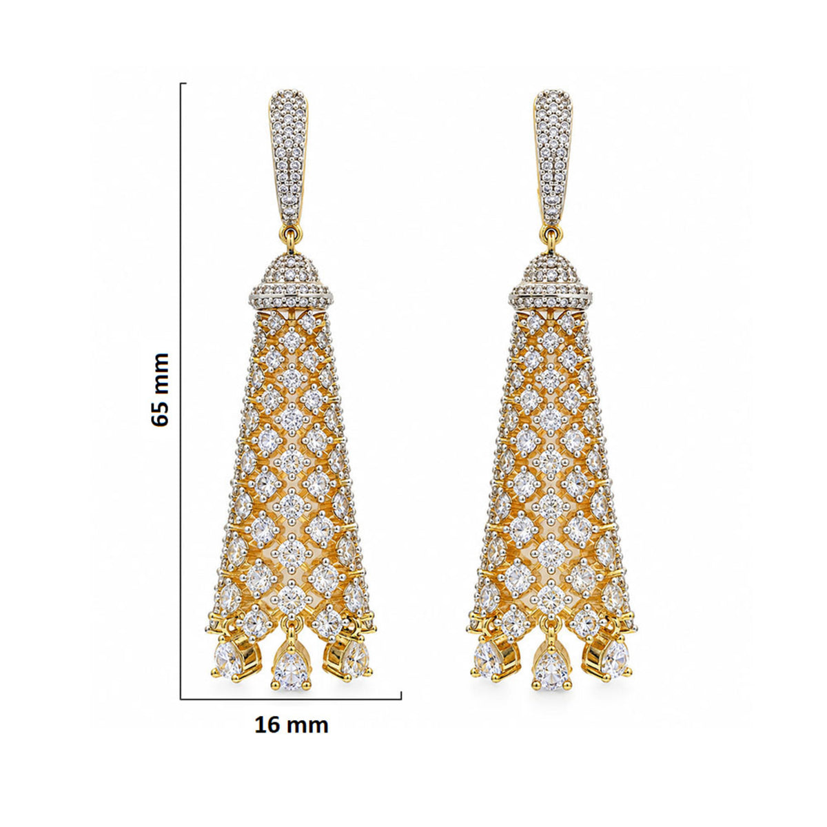 Gold Plated Long Drop Earrings with Sparkling White Crystal Stones, Designer Jhumka Style Hanging Earrings for Women, Wedding & Festive Wear BIE1076