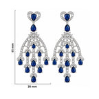 Silver Tone Blue Sapphire & Mint Green Look Long Chandelier Earrings with White Crystal Detailing, Designer Drop Earrings for Women, Wedding & Festive Wear BIE1079