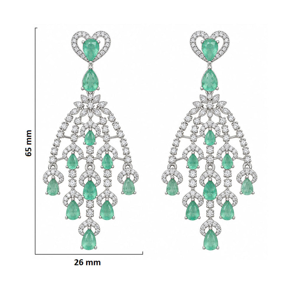 Silver Tone Blue Sapphire & Mint Green Look Long Chandelier Earrings with White Crystal Detailing, Designer Drop Earrings for Women, Wedding & Festive Wear BIE1079