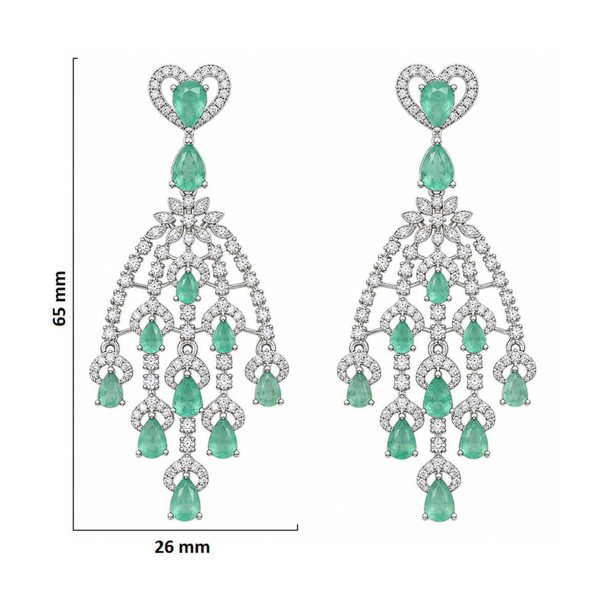 Silver Tone Blue Sapphire & Mint Green Look Long Chandelier Earrings with White Crystal Detailing, Designer Drop Earrings for Women, Wedding & Festive Wear BIE1079