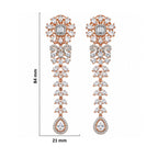Rose Gold Plated Long Chandelier Earrings with Sparkling White Crystal Floral Design & Teardrop Stones for Women, Wedding & Festive Wear BIE1080