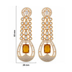 Gold Plated Long Drop Earrings with Yellow & Blue Rectangular Gemstone & Sparkling White Crystal Detailing for Women, Wedding & Festive Wear BIE1081