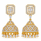 Gold Plated Kundan Jhumka Earrings with Sparkling White Crystal Stones & Teardrop Dangling Design for Women, Wedding & Festive Wear BIE1082