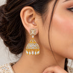 Gold Plated Kundan Jhumka Earrings with Sparkling White Crystal Stones & Teardrop Dangling Design for Women, Wedding & Festive Wear BIE1082