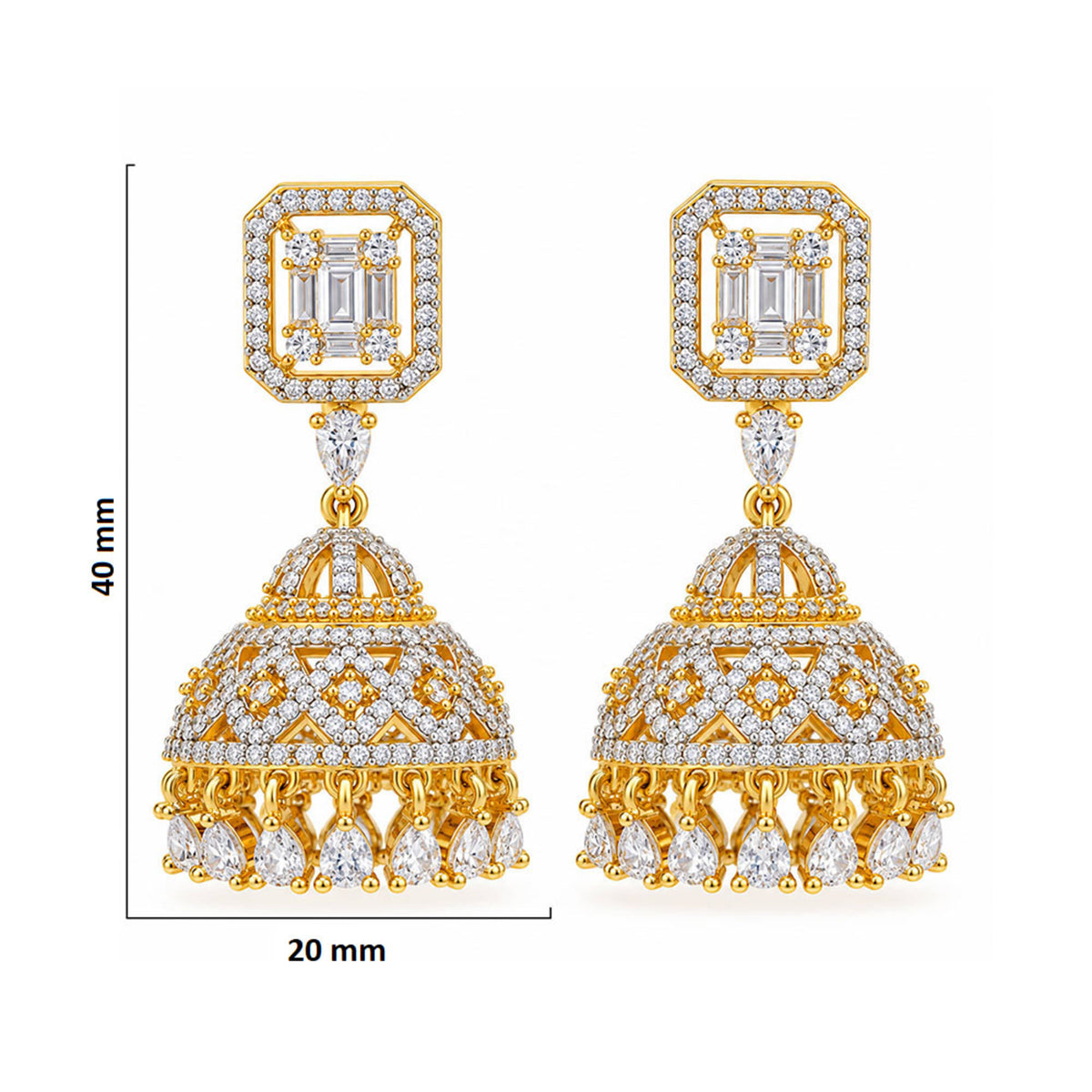 Gold Plated Kundan Jhumka Earrings with Sparkling White Crystal Stones & Teardrop Dangling Design for Women, Wedding & Festive Wear BIE1082