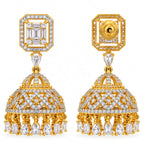 Gold Plated Kundan Jhumka Earrings with Sparkling White Crystal Stones & Teardrop Dangling Design for Women, Wedding & Festive Wear BIE1082