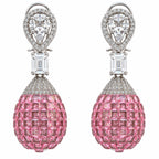 Silver Plated Pink and Green Stone with White AD Studded Designer Ball Drop Earrings for Women & Girls, Party Wear Fashion Jewellery BIE1083