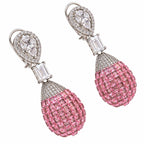 Silver Plated Pink and Green Stone with White AD Studded Designer Ball Drop Earrings for Women & Girls, Party Wear Fashion Jewellery BIE1083