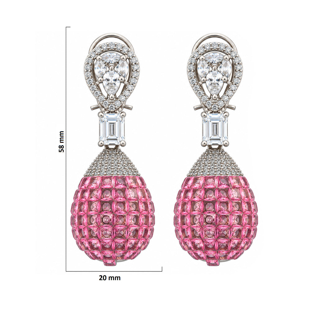 Silver Plated Pink and Green Stone with White AD Studded Designer Ball Drop Earrings for Women & Girls, Party Wear Fashion Jewellery BIE1083