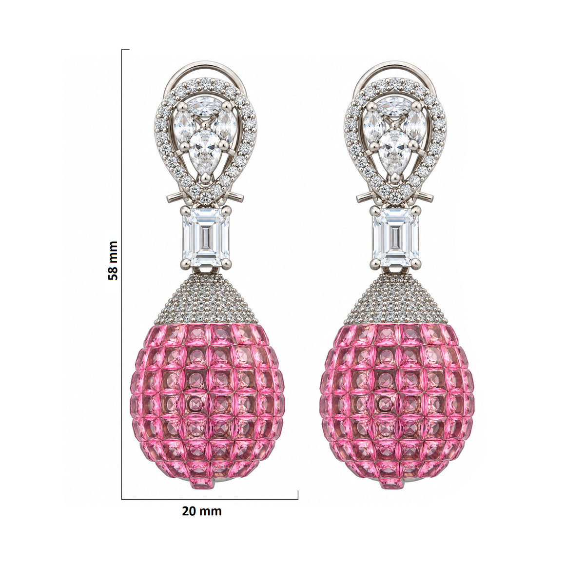Silver Plated Pink and Green Stone with White AD Studded Designer Ball Drop Earrings for Women & Girls, Party Wear Fashion Jewellery BIE1083