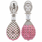 Silver Plated Pink and Green Stone with White AD Studded Designer Ball Drop Earrings for Women & Girls, Party Wear Fashion Jewellery BIE1083