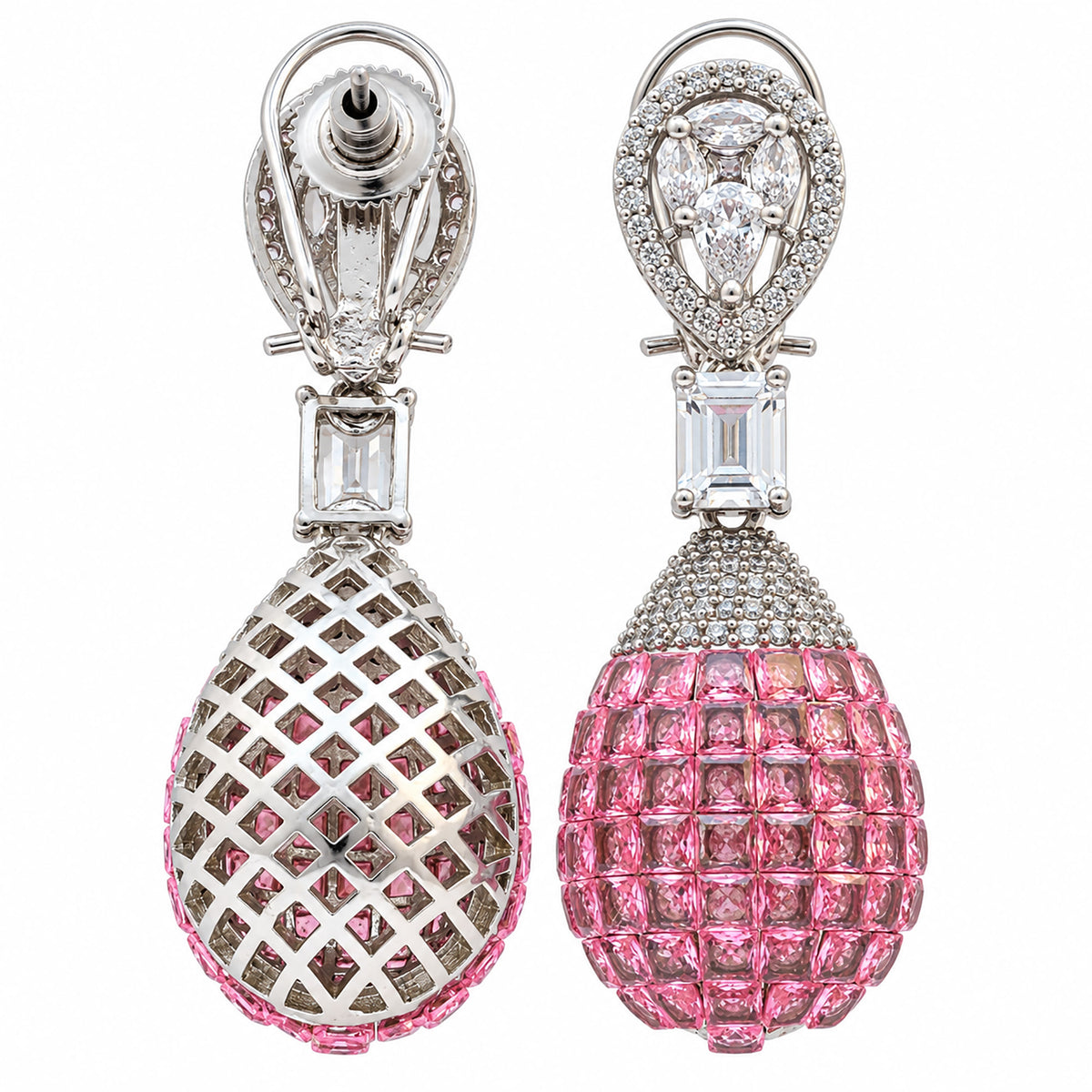 Silver Plated Pink and Green Stone with White AD Studded Designer Ball Drop Earrings for Women & Girls, Party Wear Fashion Jewellery BIE1083