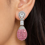 Silver Plated Pink and Green Stone with White AD Studded Designer Ball Drop Earrings for Women & Girls, Party Wear Fashion Jewellery BIE1083