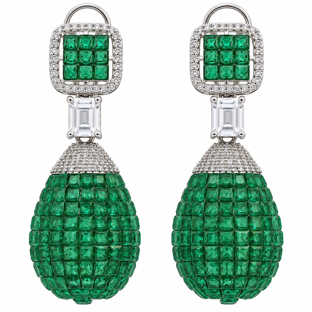 Silver Plated Pink and Green Stone with White AD Studded Designer Ball Drop Earrings for Women & Girls, Party Wear Fashion Jewellery BIE1083