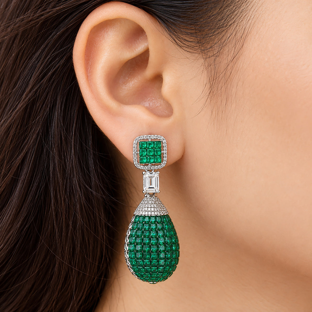 Silver Plated Pink and Green Stone with White AD Studded Designer Ball Drop Earrings for Women & Girls, Party Wear Fashion Jewellery BIE1083