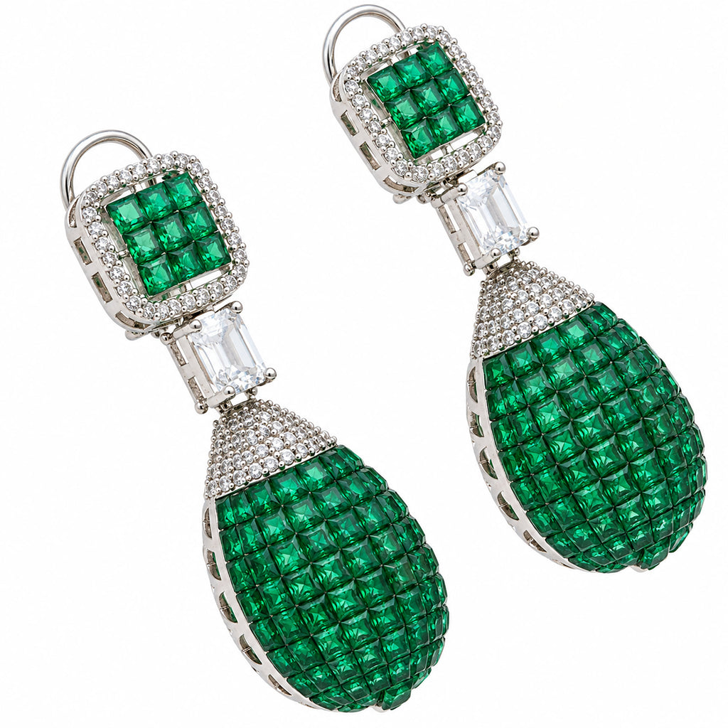 Silver Plated Pink and Green Stone with White AD Studded Designer Ball Drop Earrings for Women & Girls, Party Wear Fashion Jewellery BIE1083