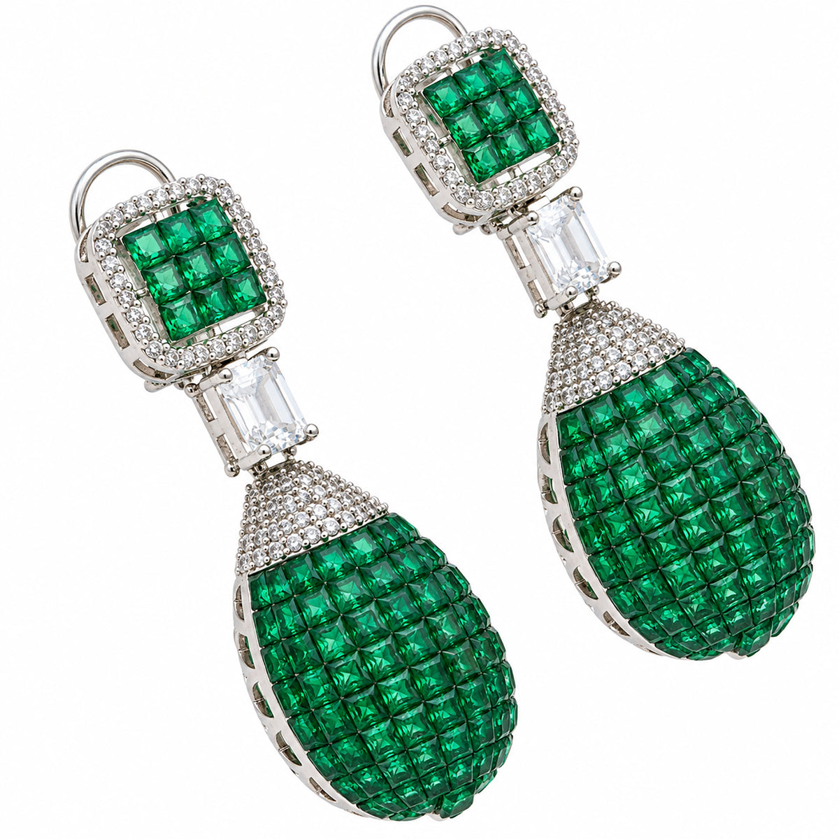 Silver Plated Pink and Green Stone with White AD Studded Designer Ball Drop Earrings for Women & Girls, Party Wear Fashion Jewellery BIE1083