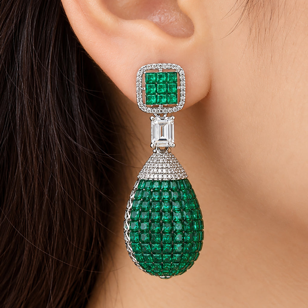 Silver Plated Pink and Green Stone with White AD Studded Designer Ball Drop Earrings for Women & Girls, Party Wear Fashion Jewellery BIE1083