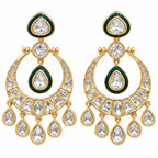Gold Plated Green Meenakari Kundan Polki Stone Studded Chandbali Drop Earrings for Women & Girls, Traditional Wedding & Party Wear Jewellery BIE1084
