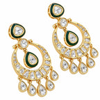 Gold Plated Green Meenakari Kundan Polki Stone Studded Chandbali Drop Earrings for Women & Girls, Traditional Wedding & Party Wear Jewellery BIE1084