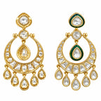Gold Plated Green Meenakari Kundan Polki Stone Studded Chandbali Drop Earrings for Women & Girls, Traditional Wedding & Party Wear Jewellery BIE1084