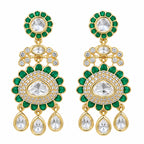 Gold Plated Emerald Green & Ruby Pink with White Stone Studded Kundan Style Floral Chandbali Dangler Earrings for Women & Girls Traditional Wedding & Party Wear Jewellery BIE1085