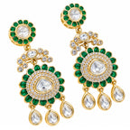 Gold Plated Emerald Green & Ruby Pink with White Stone Studded Kundan Style Floral Chandbali Dangler Earrings for Women & Girls Traditional Wedding & Party Wear Jewellery BIE1085