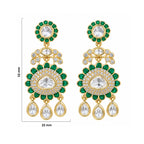 Gold Plated Emerald Green & Ruby Pink with White Stone Studded Kundan Style Floral Chandbali Dangler Earrings for Women & Girls Traditional Wedding & Party Wear Jewellery BIE1085
