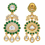 Gold Plated Emerald Green & Ruby Pink with White Stone Studded Kundan Style Floral Chandbali Dangler Earrings for Women & Girls Traditional Wedding & Party Wear Jewellery BIE1085