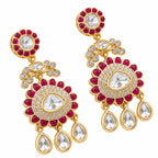 Gold Plated Emerald Green & Ruby Pink with White Stone Studded Kundan Style Floral Chandbali Dangler Earrings for Women & Girls Traditional Wedding & Party Wear Jewellery BIE1085