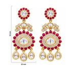Gold Plated Emerald Green & Ruby Pink with White Stone Studded Kundan Style Floral Chandbali Dangler Earrings for Women & Girls Traditional Wedding & Party Wear Jewellery BIE1085