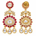 Gold Plated Emerald Green & Ruby Pink with White Stone Studded Kundan Style Floral Chandbali Dangler Earrings for Women & Girls Traditional Wedding & Party Wear Jewellery BIE1085