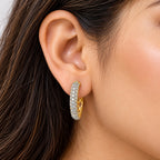 Gold Plated White AD Stone Studded Hoop Huggie Earrings for Women & Girls Elegant American Diamond Bali Earrings Wedding, Party & Daily Wear Jewellery BIE1086