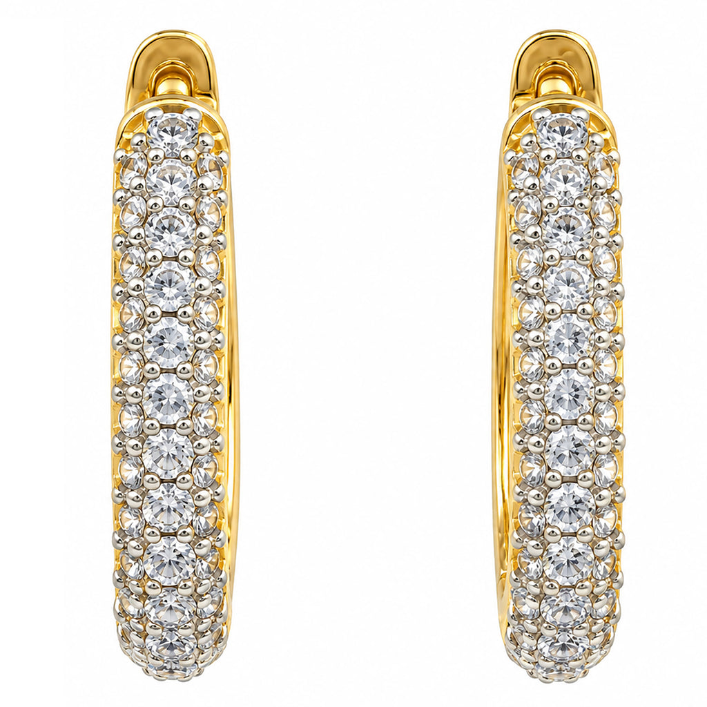 Gold Plated White AD Stone Studded Hoop Huggie Earrings for Women & Girls Elegant American Diamond Bali Earrings Wedding, Party & Daily Wear Jewellery BIE1086