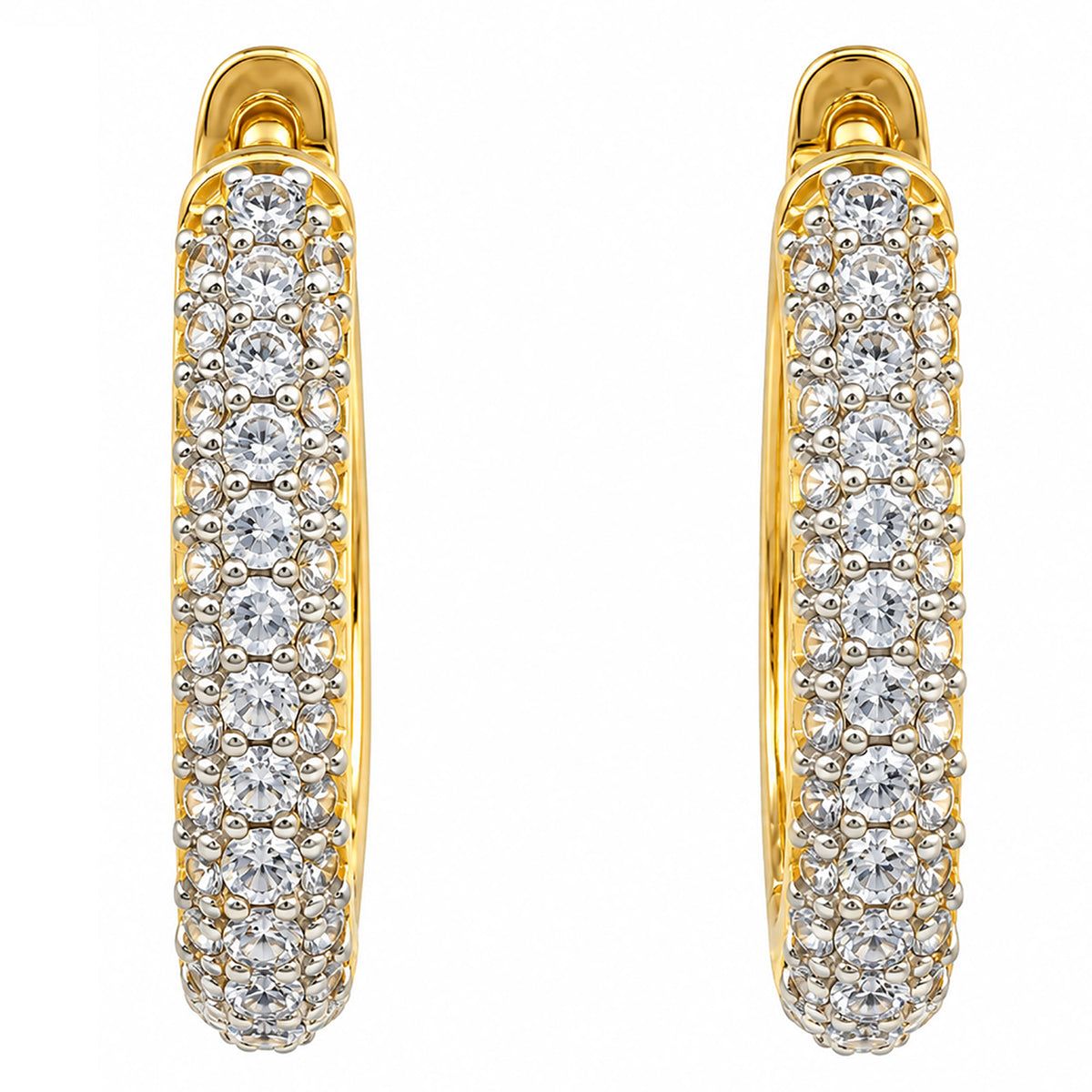 Gold Plated White AD Stone Studded Hoop Huggie Earrings for Women & Girls Elegant American Diamond Bali Earrings Wedding, Party & Daily Wear Jewellery BIE1086