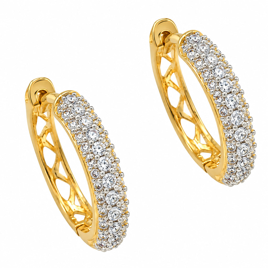 Gold Plated White AD Stone Studded Hoop Huggie Earrings for Women & Girls Elegant American Diamond Bali Earrings Wedding, Party & Daily Wear Jewellery BIE1086
