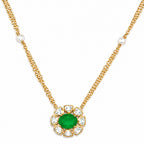 18K Gold Plated Green Onyx & Chrysoprase Floral Pendant Pearl Chain Necklace BIN1021